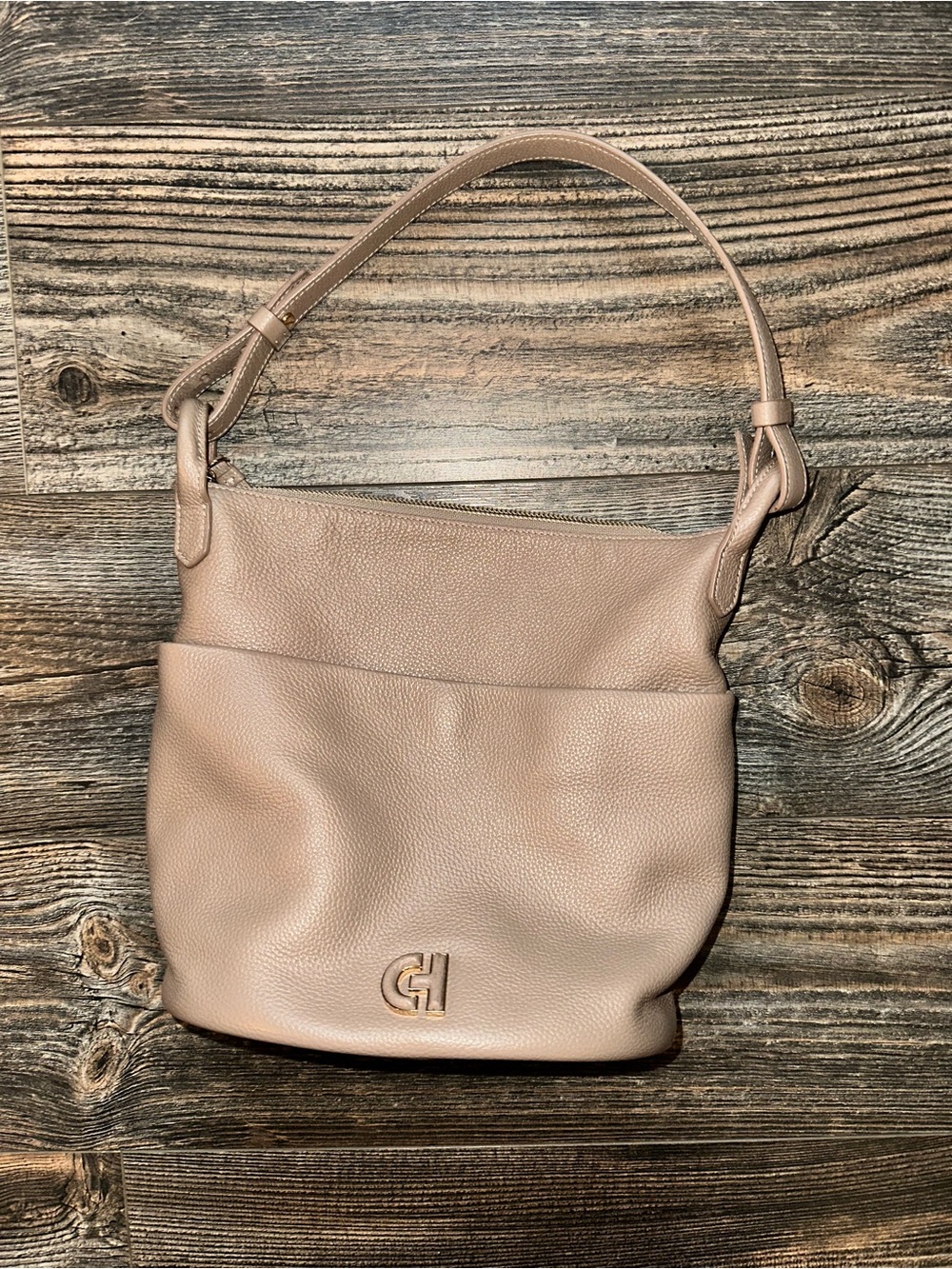 BNWOT Cole Haan taupe pebbled leather bucket bag